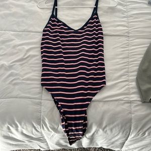 H&M blue red and white stripped tank top body suit. Size medium.